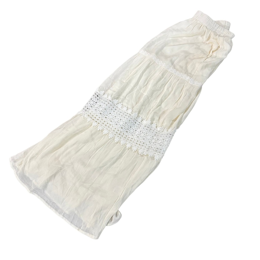ZESICA Womens Small White Boho Flowy Skirt Elastic Waist Lined Beach Cottagecore